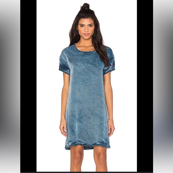 •STATESIDE•LIKE NEW VINTAGE WASH TENCEL WOVEN RAW EDGE FRAYED HEM SHIFT DRESS XS - Picture 1 of 9